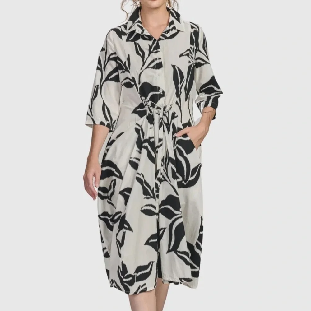 Alembika Blue Floral Wonderful Midi Dress One Pocket Shirt Dress Size 7 US 18-20